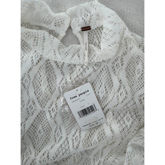 Free People Rock Candy Ivory White Lace Dress Long Sleeve Ruffle Mini Small NWT - Picture 6 of 9
